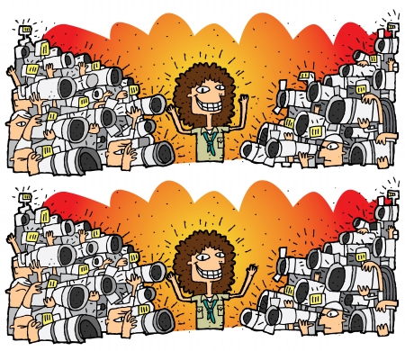 Paparazzi Differences Visual Game. Task: find 10 differences! Solution in hidden layer (vector file only). Illustration is in eps8 vector mode!のイラスト素材