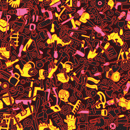 Tools seamless pattern (repeated) with mini doodle drawings (icons). のイラスト素材