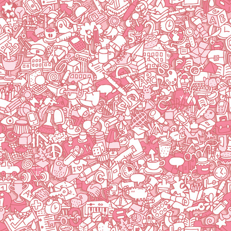 School seamless pattern (repeated) with mini doodle drawings (icons). のイラスト素材