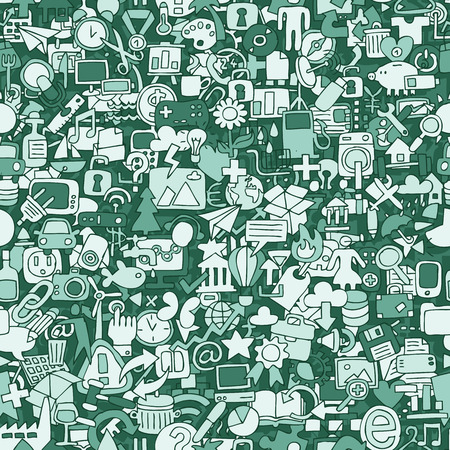 Web seamless pattern (repeated) with mini doodle drawings (icons). のイラスト素材
