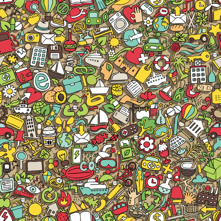 Symbols seamless pattern (repeated) with mini doodle drawings (icons). のイラスト素材
