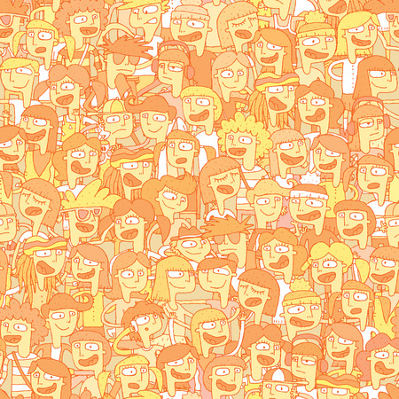 Singing children choir seamless pattern with doodled youngsters. Illustration is in vector mode, background on separate layer. のイラスト素材