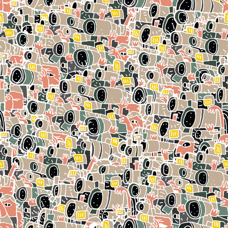 Paparazzi seamless pattern with doodle drawings. Illustration is in vector mode, background on separate layer. のイラスト素材
