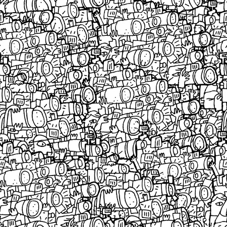 Paparazzi seamless pattern in black and white. Illustration is in vector mode, background on separate layer. のイラスト素材