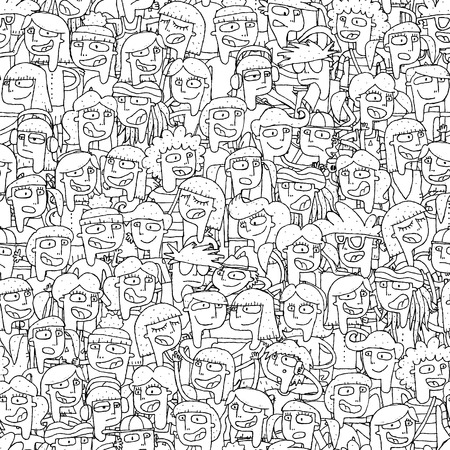 Singing children choir seamless pattern with doodled youngsters in black and white. Illustration is in vector mode, background on separate layer. のイラスト素材