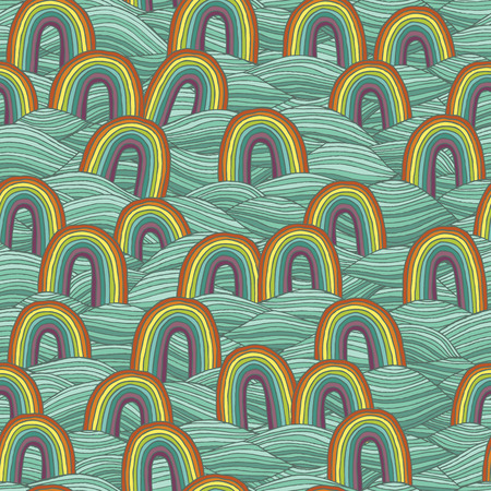 Rainbow seamless pattern in colors is hand drawn nature-like composition.のイラスト素材