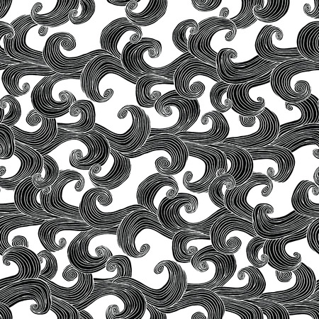 Curly plant seamless pattern in black and white is hand drawn ink illustration. のイラスト素材