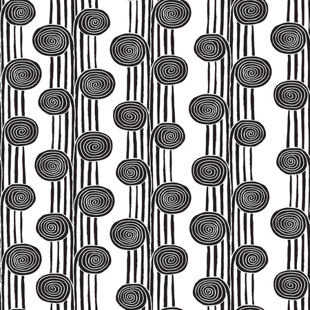 Spiral seamless pattern in black and white is hand drawn ink illustration. のイラスト素材