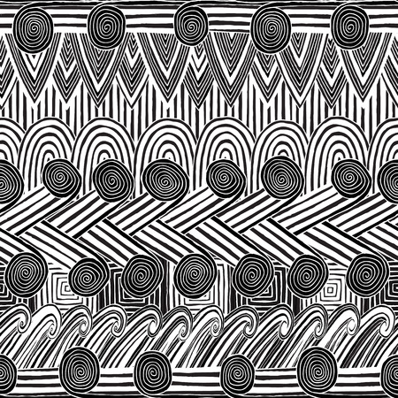 Collage seamless pattern in black and white is hand drawn ink illustration. のイラスト素材