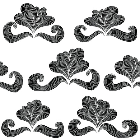 Baroque Flower seamless pattern in black and white is hand drawn ink illustration. のイラスト素材