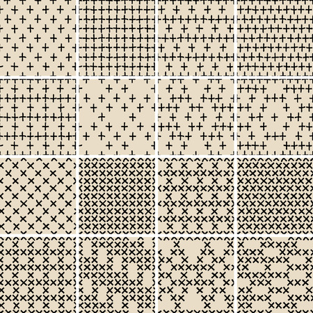 Basic Doodle Seamless Pattern Set No.5 in black and white is collection of 16 simple repetitive patterns. Illustration is in eps8 vector mode, background on separate layer. のイラスト素材