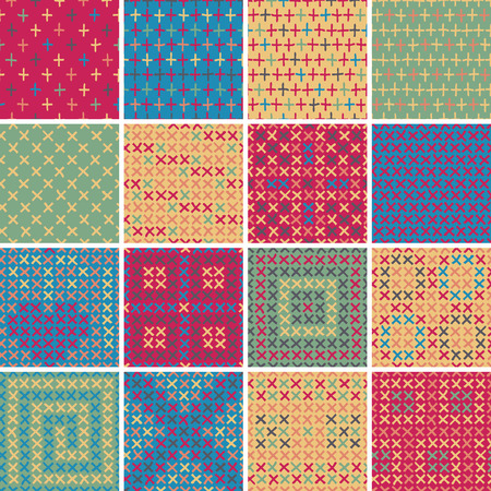 Textile seamless pattern SET No.5 of 16 different playful illustrations. Illustration is in eps8 vector mode, background on separate layer. のイラスト素材