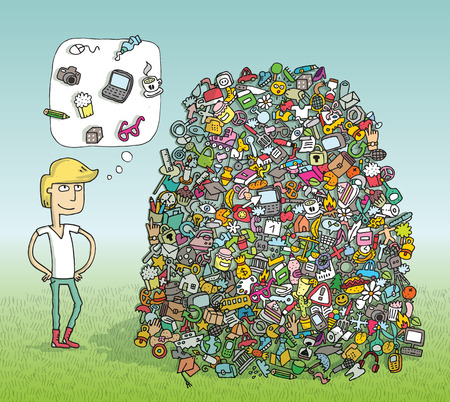 Find Objects Visual Game. Solution in hidden layer! Illustration is in eps10 vector mode and contains transparency effects. Elements of composition are isolated. のイラスト素材