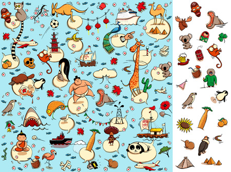 World Travel Visual Game: How many items from the right you can find on a picture? Solution in hidden layer. Illustration is in eps10 vector mode, elements are isolated.のイラスト素材