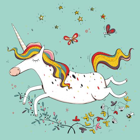 Unicorn illustration with wrap elements. Cartoon set. EPS10 vector file.のイラスト素材