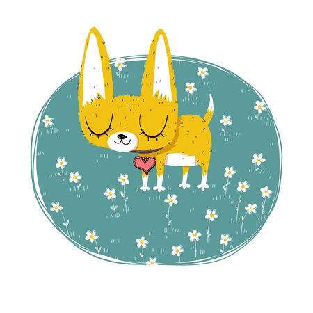 Cute chihuahua illustration with flowers.のイラスト素材