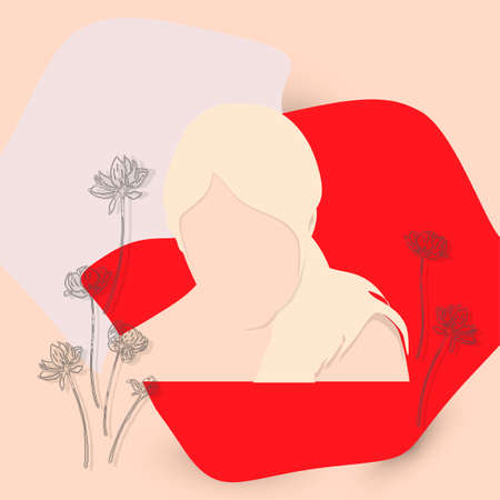 Pretty girl portrait with flower. Abstract face vector illustration in pastel colors.のイラスト素材