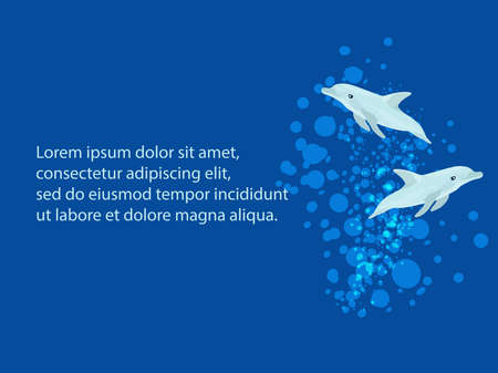 vector illustration of dolphins in the ocean. flat style illustration. element for design. space for text.のイラスト素材