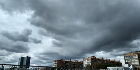 Storm sky. Sky before the rain. weather background. Gray and blue colors.の写真素材