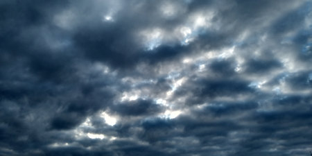 rainy sky. Stormy weather. sky clouds. Abstract blurred cyan gradient of spring sky.の写真素材