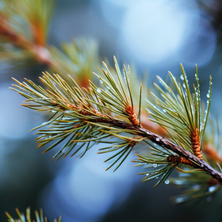 spruce branch in the forest, close-up. shallow depth of fieldの素材