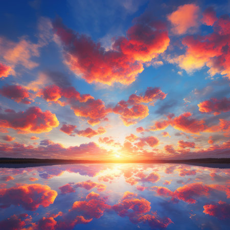 Beautiful sunset over the lake. colorful sky. nature composition.の素材