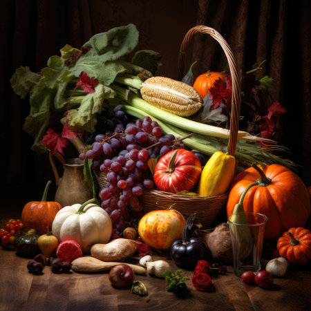 still life Vegetables, Herbs and Fruit as ingredients in cooking.の素材