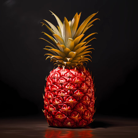 Pineapple on a black background. 3d illustration,の素材