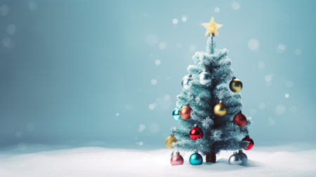 Christmas tree with gifts on the background of a dark gray wall. Space for text. blurred lights.の素材