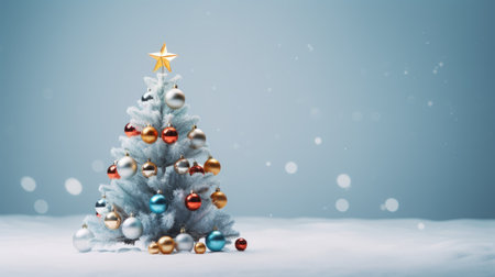 Christmas tree with gifts on the background of a dark gray wall. Space for text. blurred lights.の素材