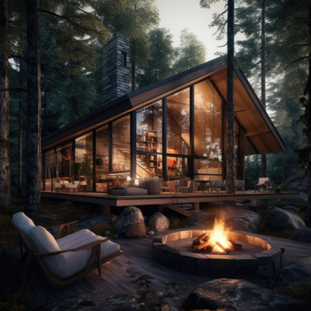 modern cozy chalet with pool and parking for sale or rent. wooden house in the forest.の素材