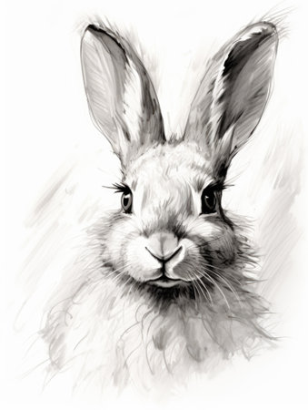 Rabbit head. Hand drawn sketch of hare.の素材