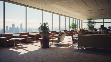 Modern office interior with panoramic city view.の素材