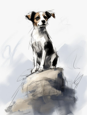 drawing of a dog on a white background, sketch, vectorの素材