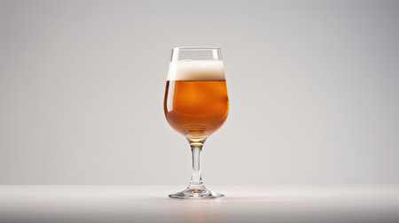 glass of beer on a wooden table, isolated on gray background. light ale. empty space for text.の素材