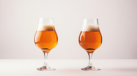 Two glasses of beer on a white background. Space for text.の素材