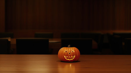 Halloween pumpkin on wooden table in halloween halloween partyの素材