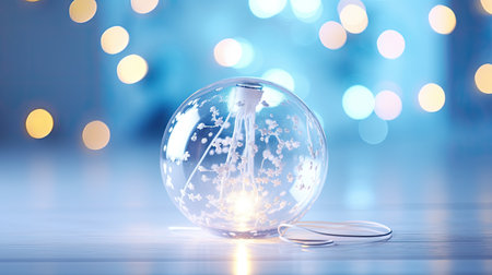 Crystal ball with Christmas decoration on bokeh lights background.の素材