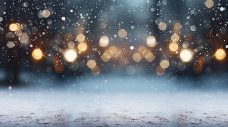 Winter background with snow and bokeh lights. Christmas background.の素材