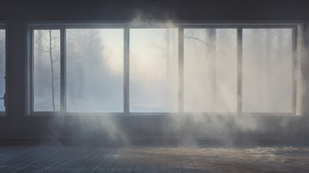 Empty room with foggy window. 3d rendering, mock upの素材