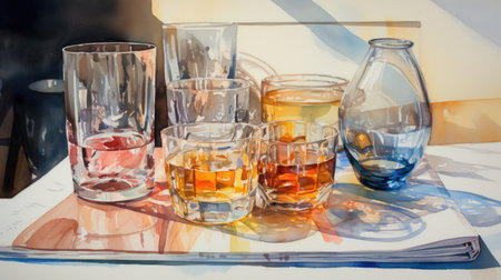 Colorful drinks in glasses on a white background. watercolor style paintingの素材