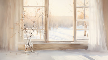 winter window. winter landscape. winter window. winter background. Winter windowの素材