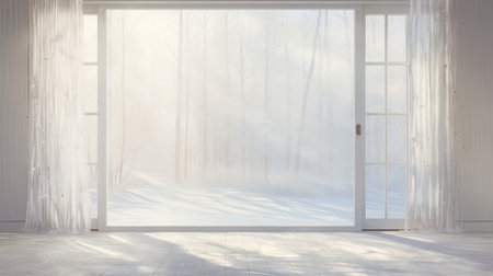 Modern bright interiors. view through the window. winter season. Empty room. Morning lighting.の素材