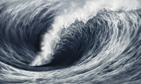 Surfing ocean wave. Blue ocean wave. Nature background. Big ocean waves.の素材