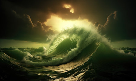 Beautiful seascape. Dramatic sky with stormy ocean waves.の素材