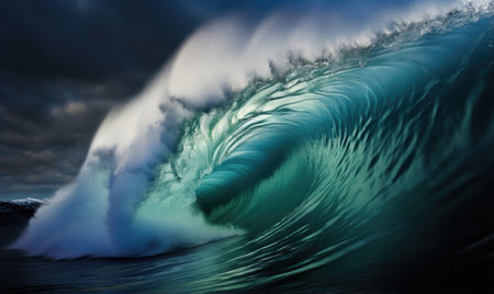 Surfing ocean wave. Blue ocean wave. Nature background. Big ocean waves.の素材