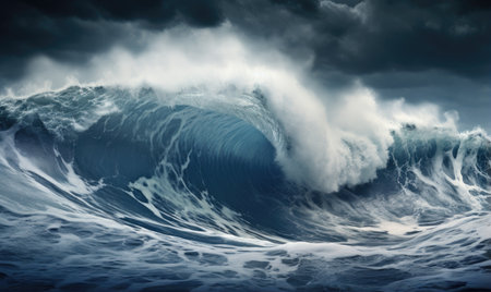Beautiful seascape. Dramatic sky with stormy ocean waves.の素材