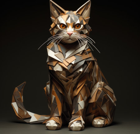 Cute cat in origami style on dark background.の素材