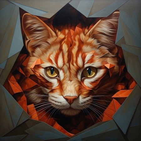 Artistic painting of a cat in a polygonal style.の素材