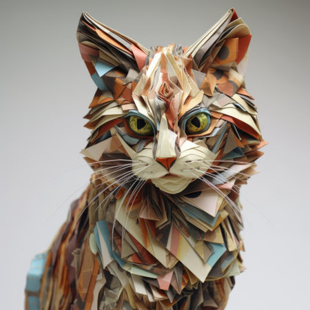 Colorful origami cat isolated on white background. Close up.の素材